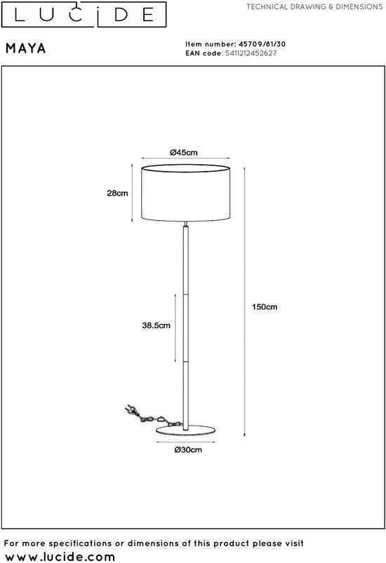 Lucide MAYA – Stehlampe – Ø 45 cm – 1xE27 – Schwarz – Japandi