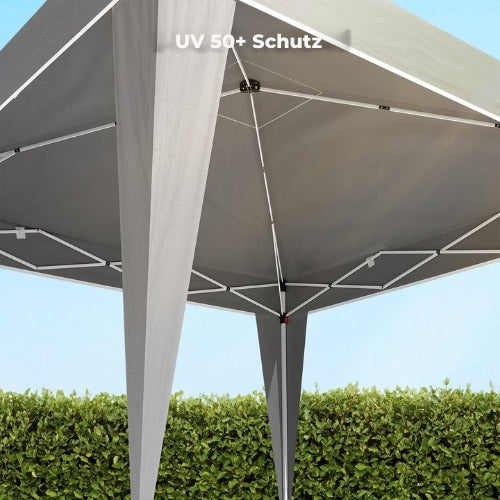 LifeGoods Partyzelt - Pavillon - 3x3 m - leicht aufbaubar - faltbar - wasserdicht - Tragetasche mit Rädern - grau