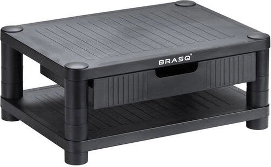 BRASQ Monitorständer Schwarz MS200 - Höhenverstellbar - Geeignet für Monitor, Tablet und Smartphone 24x15x6,3 cm