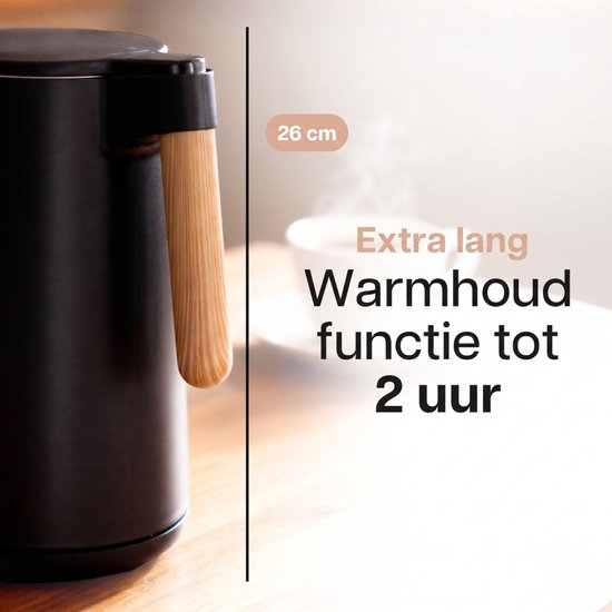 HomeShift® Wasserkocher mit Temperaturregelung – Warmhaltefunktion – doppelwandig – elektrisch – 1,7 Liter – 2200 W – Schwarz / Holz