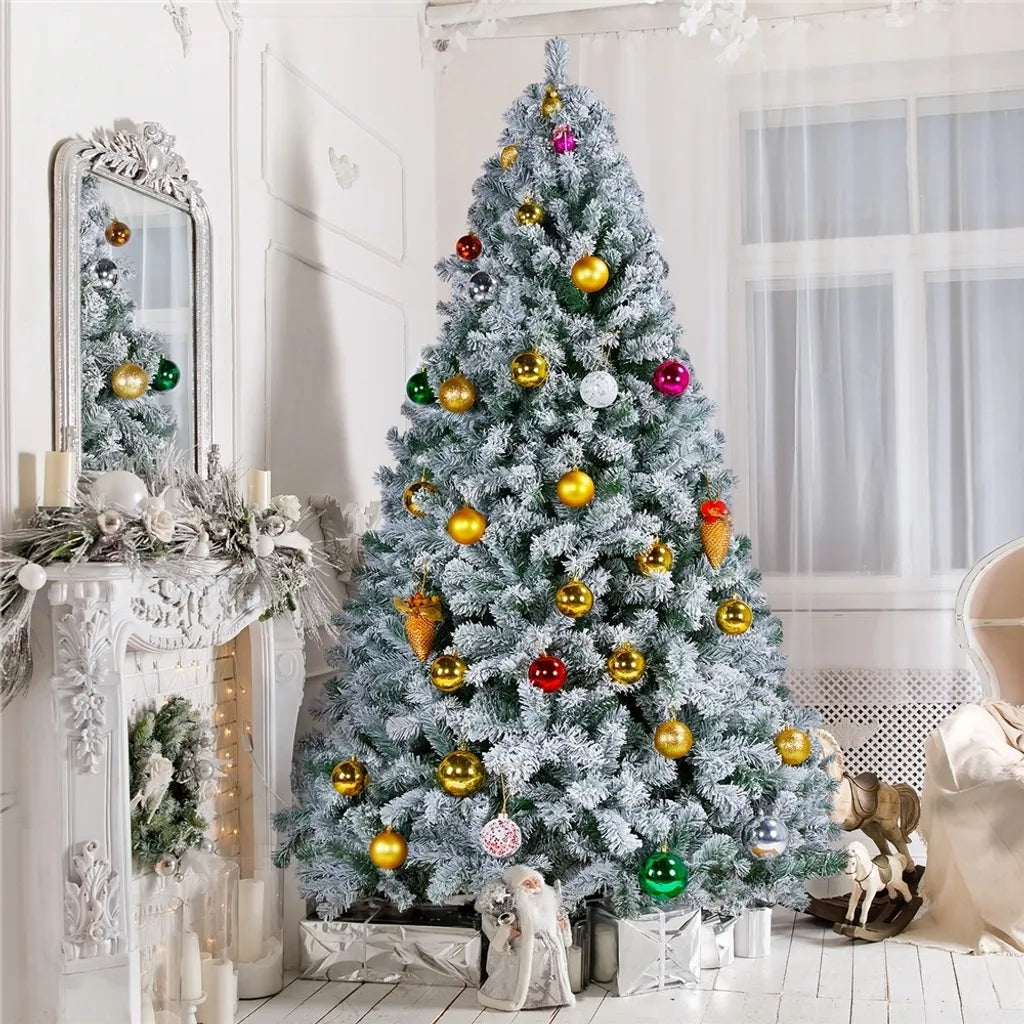 Yaheetech Kunstweihnachtsbaum 228 cm – Grün/Weiß – Ø 140 x 228 cm – Verschneiter Weihnachtsbaum mit Metallständer