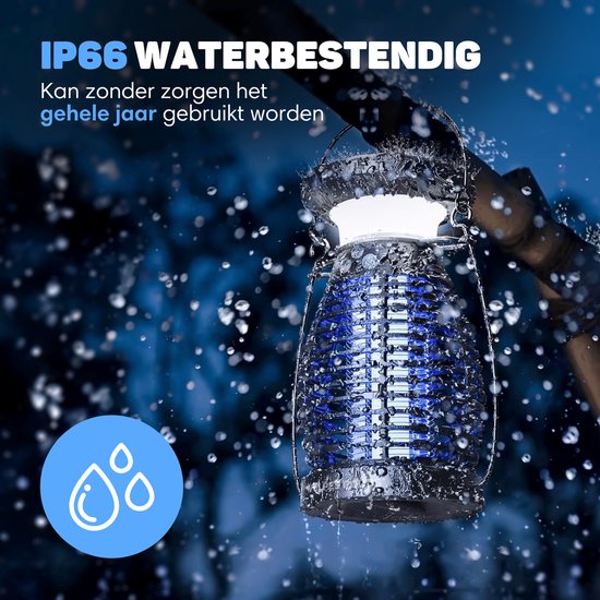 Vulpes Goods® Repellent - Mückenlampe PRO - Elektrischer Insektenvernichter - Fliegenlampe - Insektenlampe - UV-Modus & Nachtlicht - Aufhängbar - Wiederaufladbar & Solar - Wasserdicht - Inkl. Auffangschale & Reinigungsbürste