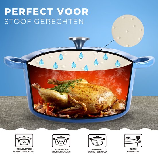 Castex Elegance Royal Gusseisen Kasserolle - Antihaftbeschichtung - 26 cm - 4,65 L - Induktion - Blau
