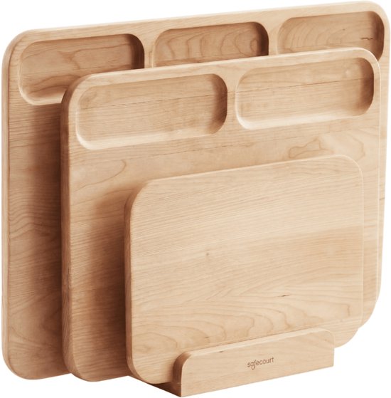 Safecourt Kitchen 3-teiliges Schneidebrett-Set aus Holz [100% frei von Mikroplastik] - inklusive Aufbewahrungsständer - FSC-zertifiziertes Birkenholz