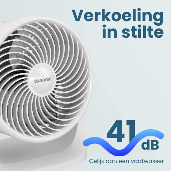 Auronic Tischventilator – 3 Geschwindigkeitsstufen – Mini-Ventilator – Standventilator – Wandmontage möglich – 41 dB – 90°-Oszillation – 7 Meter Luftstrom – Weiß