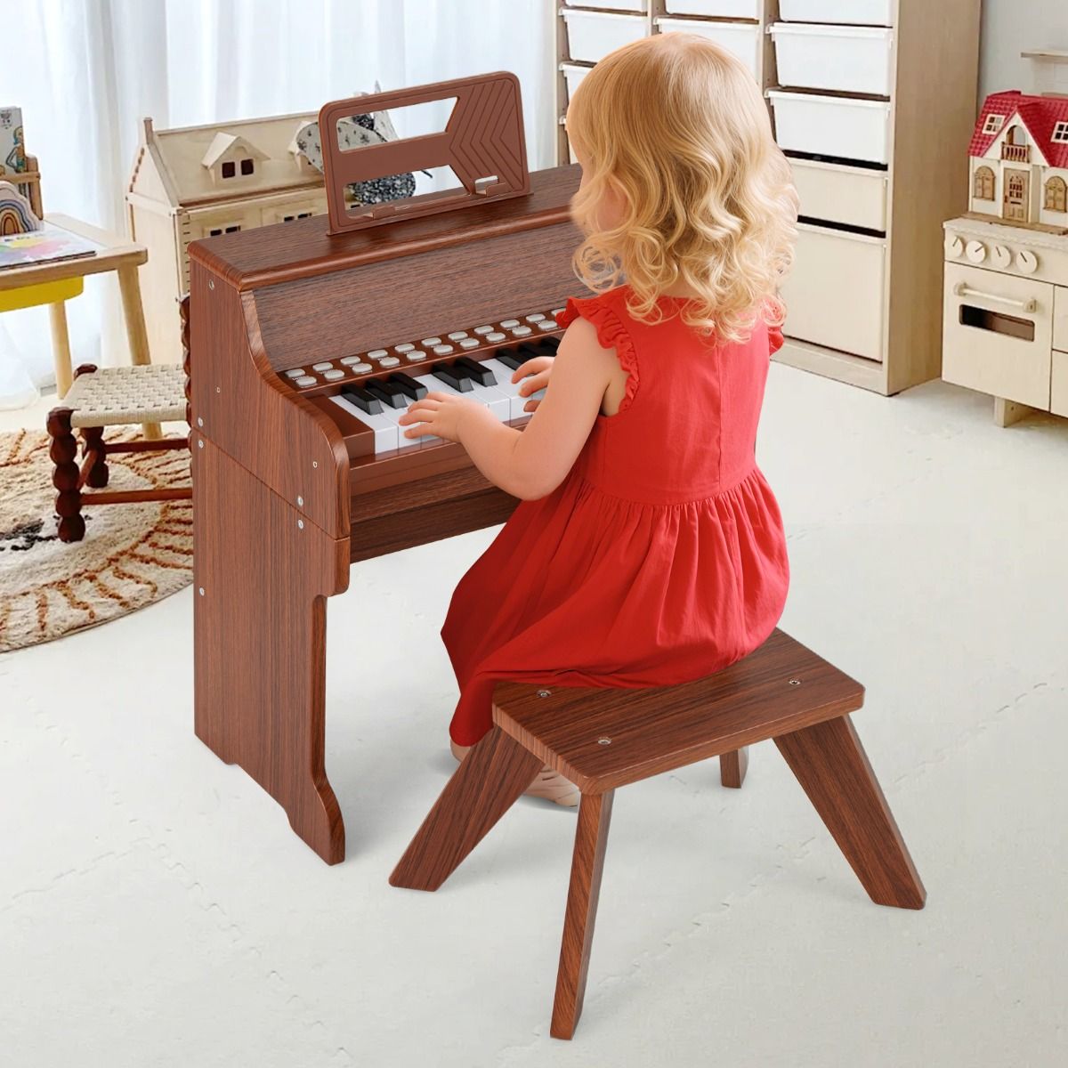 Coast Kinderklavier mit 25 Tasten – Elektronisches Klavier mit Hocker – Lernmodus – Schwarz