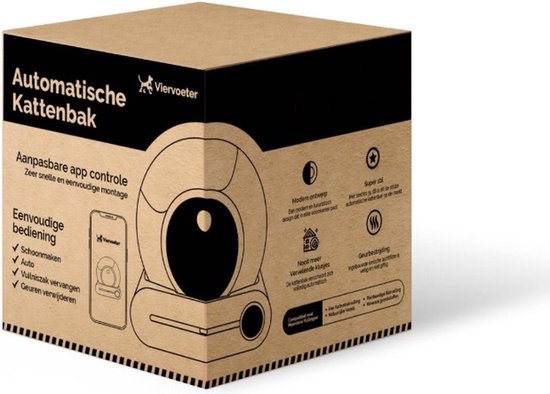 Viervoeter Automatische Katzentoilette – Selbstreinigend – Steuerung über App – inkl. Einlage und 3 Rollen Auffangbeutel – 65 l