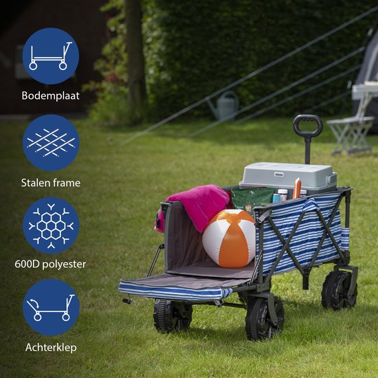 Tristar Transportwagen mit Ladeklappe, 70 kg Tragkraft – 94 x 49 x 58 cm - Zusammenklappbarer Strandwagen für Strand, Festival, Camping, Garten, Tagesausflüge – Stabiler Harmonika-Rahmen – Strandwagen, Transportwagen, Ziehwagen – Inklusive Aufbewahrungsta