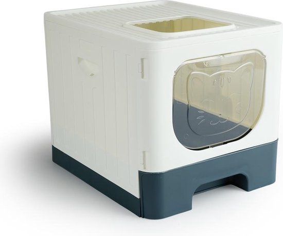 Lifa Living Faltbare Katzentoilette mit ausziehbarer Schublade - praktisch, tragbar und geräumig - Creme/Anthrazit