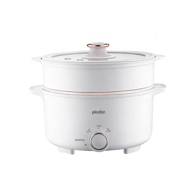 Plodon Elektrischer Hotpot 2,4 l – Antihaftbeschichtung – 27 x 22 cm – Mit Dampfkorb
