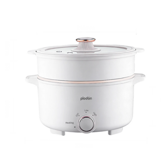 Plodon Elektrischer Hotpot 2,4 l – Antihaftbeschichtung – 27 x 22 cm – Mit Dampfkorb