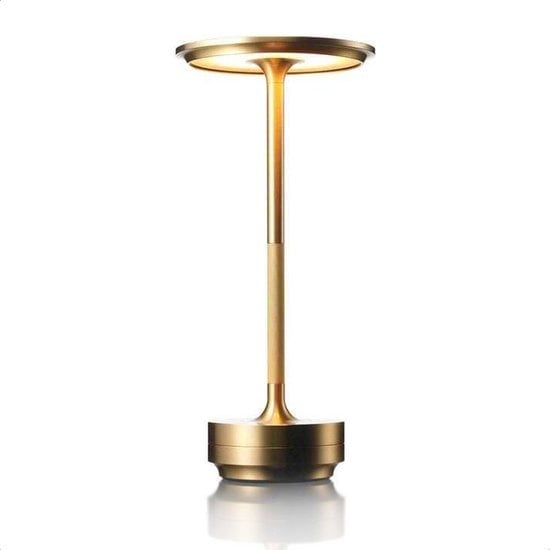 Goliving Tischlampe Wiederaufladbar - Kabellos und dimmbar - Moderne Touch-Lampe - Nachtlampe für das Schlafzimmer - Spritzwassergeschützt - 27 cm - Gold
