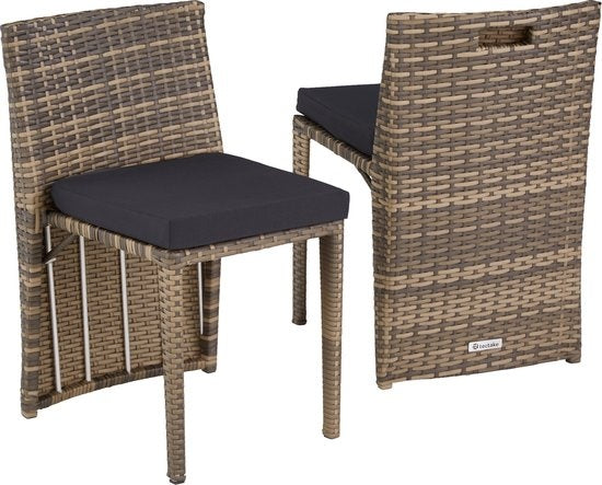 tectake - Bistro-Geflecht, platzsparend zusammenklappbar, Gartenmöbel-Set mit 2 Stühlen und Tisch, Gartenmöbel, Sitzgruppe für Garten, Wintergarten, Balkon, Terrasse - natur - Poly-Rattan
