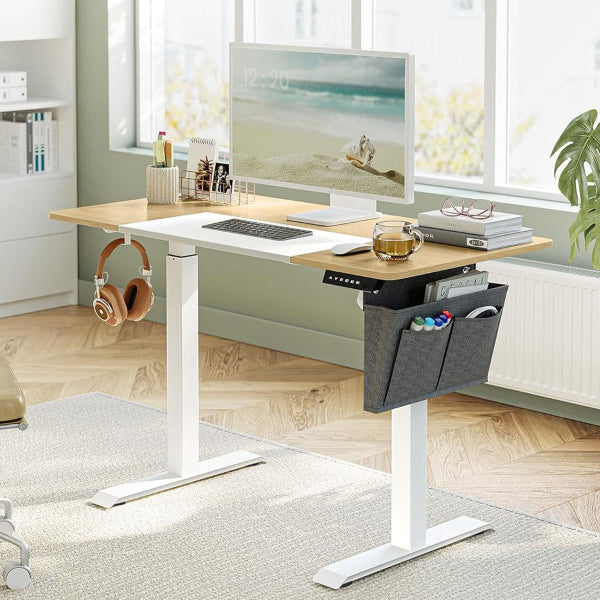 Songmics Elektrisch höhenverstellbarer Schreibtisch – 120 x 60 cm – Beige/Weiß