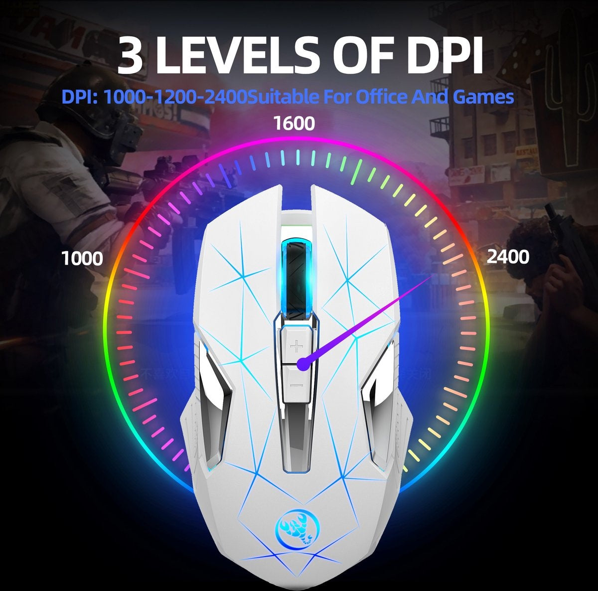 HXSJ T300 2.4G Wireless Gaming Mouse - Computermäuse - Ultraleicht - Kompakt für unterwegs - RGB-Beleuchtung - Weiß