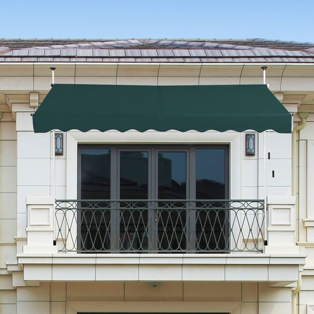 Küstenmarkise 300 x 120 cm Grün - Höhenverstellbar und manuell bedienbar