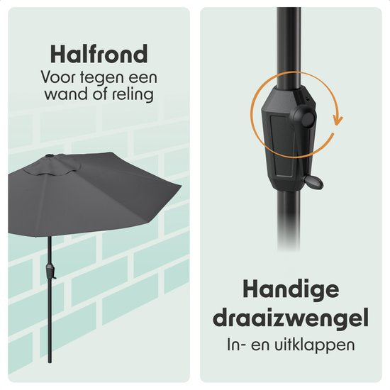 LifeGoods Balkon Sonnenschirm - Garten - 270x135 cm - Halbkreisförmiger Sonnenschirm - Wasserdicht - UPF50+ - Dunkelgrau