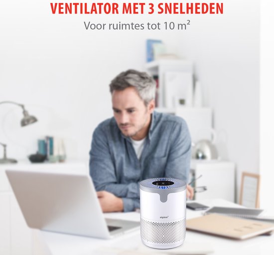 alpina Luftreiniger mit HEPA-Filter H13 – Luftreiniger mit Ionisator für Räume von 5–10 m² – Luftreiniger 60 m³/h – Luftreiniger mit 3 Geschwindigkeitsstufen – 230 V/12 W – Weiß