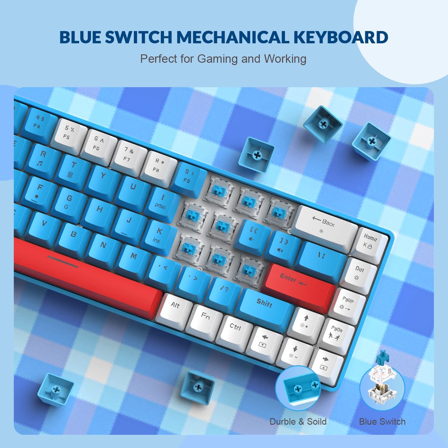 YINDIAO T8 60 % Gaming-Tastatur, 68 Tasten, kompakt, kabelgebunden, mechanische Mini-Tastatur mit 18-farbiger Chroma-RGB-Hintergrundbeleuchtung, rote Schalter, USB-C-Spiralkabel, für PC, Mac – hellgrau