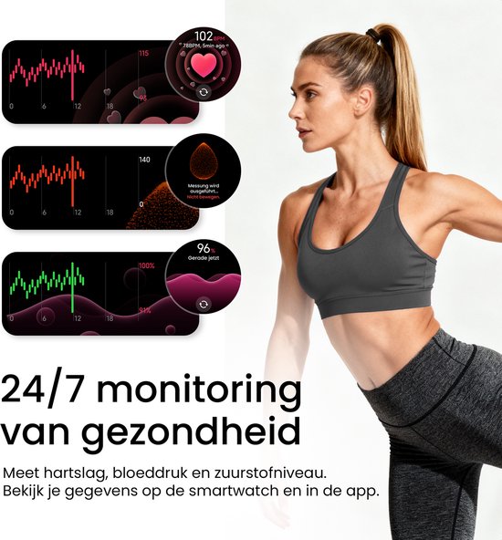 Maoo Ventura 2 – GPS-Smartwatch für Damen – AMOLED – Silikon-, Leder- und Sportarmband – Schrittzähler – Herzfrequenzmesser – Schlafmonitor – Anruffunktion – AOD – Multisport – Kompatibel mit Android und iOS – Schwarz