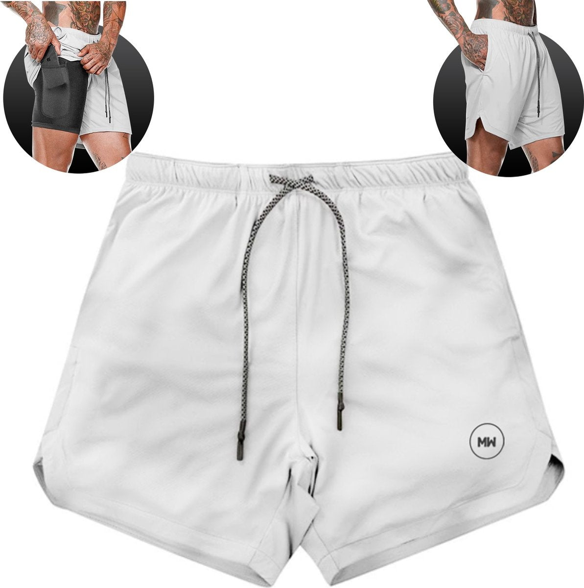 MWÂ¬Ã† - Sportbroek Heren - Fitnessbroek - Sportkleding - 2 in 1 Shorts - Hardloopbroek (Grijs - S)