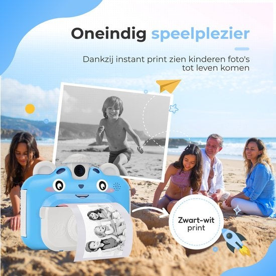 AyeKids Sofortbildkamera für Kinder - Mini-Thermodrucker - Fotodrucker - Inklusive 3 Rollen & 12 Farbmarker - Blau