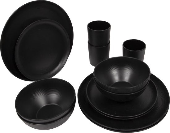 Bo-Camp – Industrial – Geschirr – Orville – 16-teilig – Schwarz