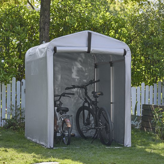 SoBuy Wetterfeste Plane für Fahrradgarage/Werkzeugschuppen, UV-Schutz, Regenschutz, Outdoor-Plane für Garten, Terrasse, silber, 120 x 176 x 163 cm, SDA11-SIL