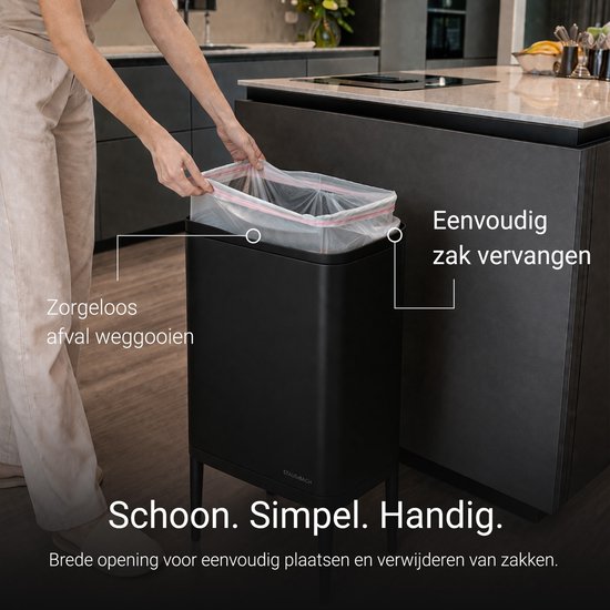 Abfallbehälter mit 60-Liter-Fach – inklusive 2x 30-Liter-Abfalltrennringen – Edelstahl – Schwarz – 42 x 33 x 76 cm – STAUS&BACH Nuvio