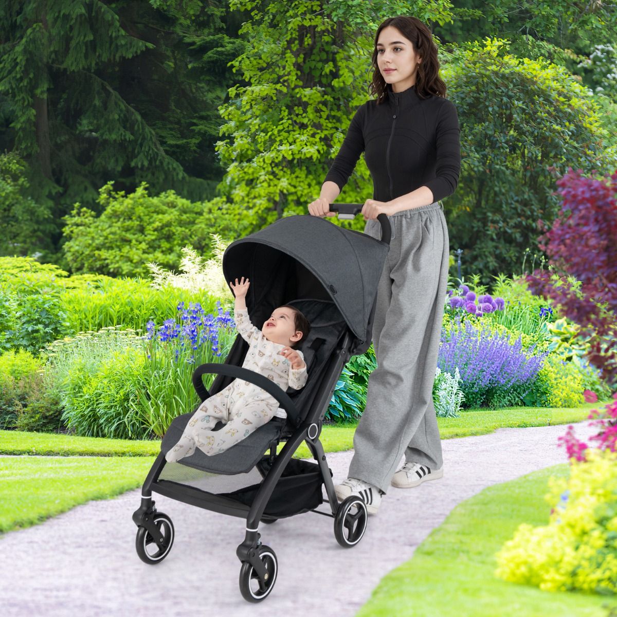 Coast Kinderwagen – leicht und zusammenklappbar – verstellbare Rückenlehne und Sonnendach – grau