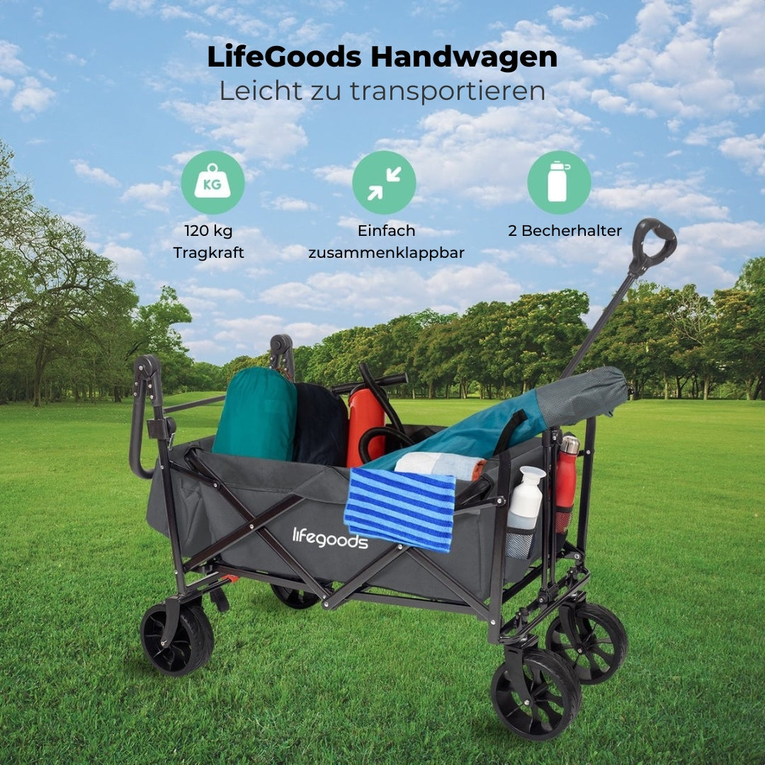 LifeGoods Wagon - faltbar - bis zu 120KG - 90L - waschbares Polyester - 120x80cm - Grau