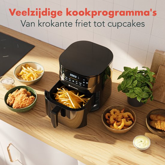 KitchenBrothers Airfryer XL - 5L - 1500W - Heißluftfritteuse - 80ºC bis 200ºC - 8 Kochprogramme - Schwarz