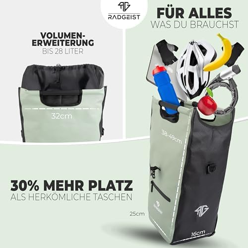 RADGEIST Gepäcktasche für Fahrradträger mit herausnehmbarer Kühltasche und Einkaufstasche, 22–28 Liter