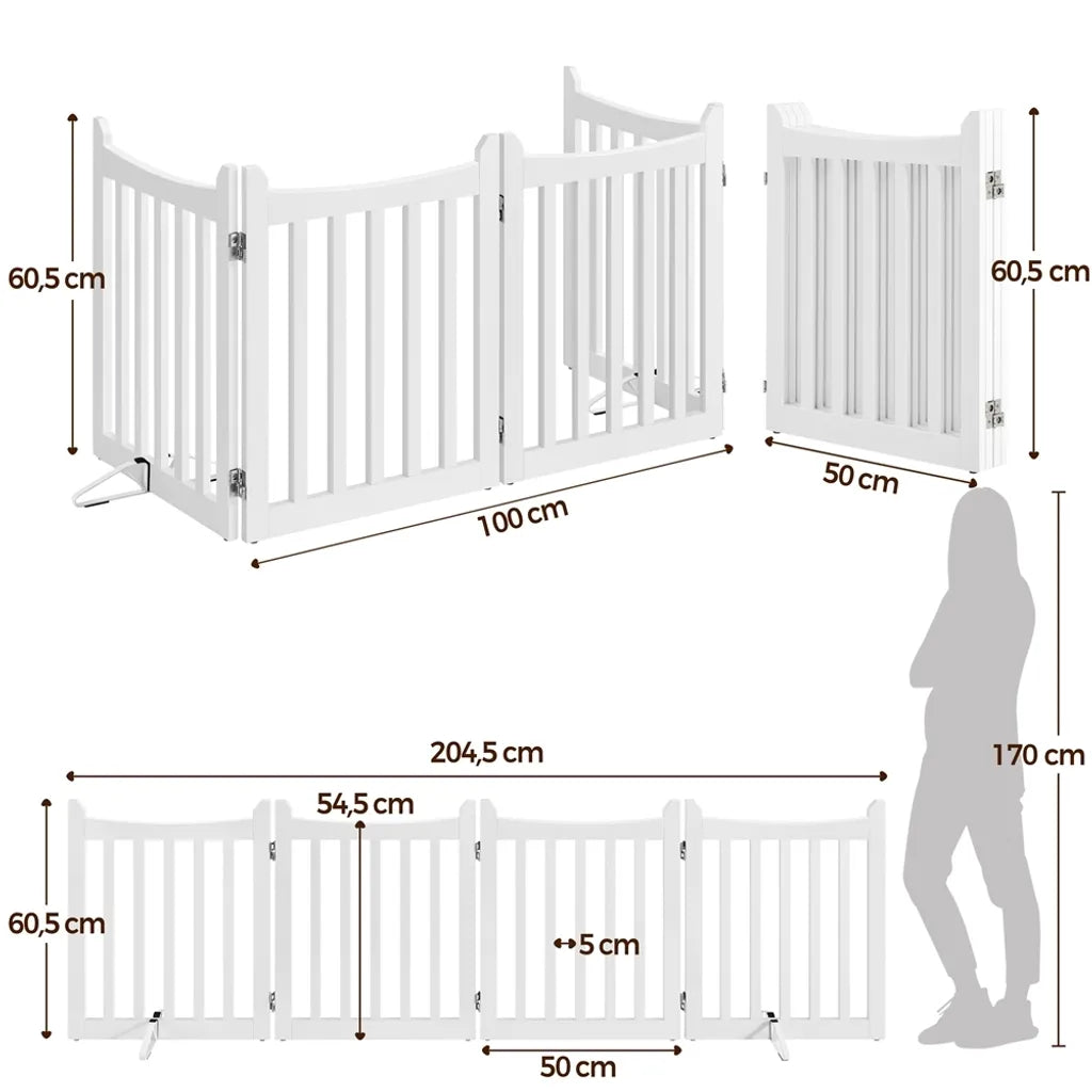Yaheetech Faltbares Hundegitter 204,5 x 60,5 cm – Weiß – Sicherheitsgitter aus Holz mit 4 Elementen