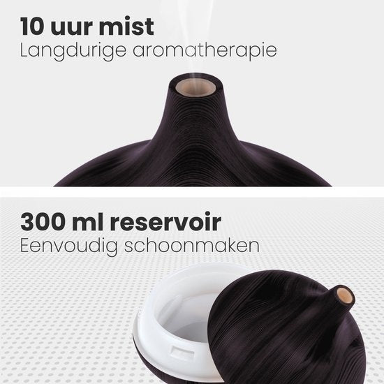 Auronic Aroma Diffuser - 300 ml - Luftbefeuchter - 7 LED Farben - Inkl. 2x Ã–l - Dunkelbraun