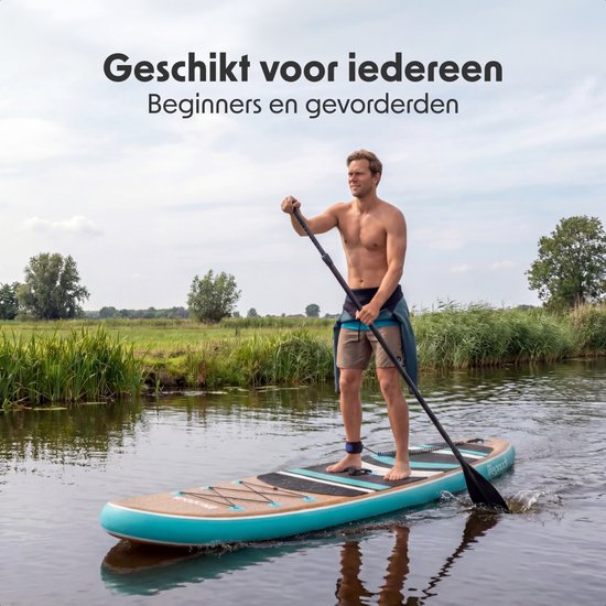 LifeGoods PaddlePro SUP Board - mit Sitz - Aufblasbares Paddle Board - Komplettset - Max. 150KG - 320x81cm - Holz/Blau