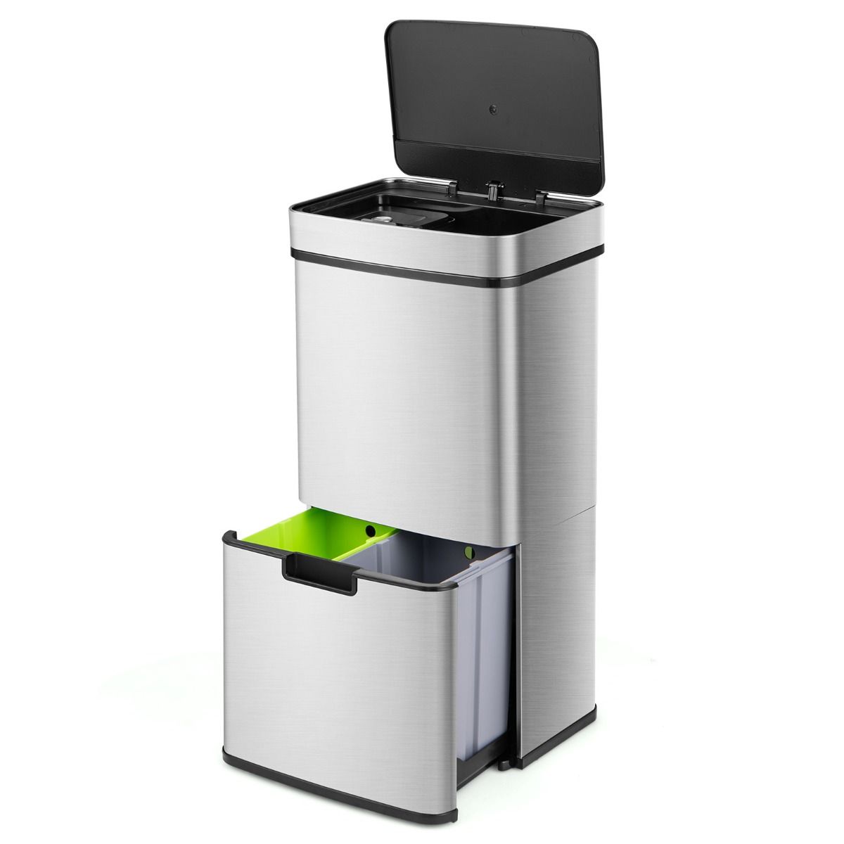 Coast 72 L Mülleimer mit Sensor - 4 Mülleimer, Silber, 42 x 32-58 x 84-110 cm, elektrischer Mülleimer mit Softverschluss für Küche und Büro