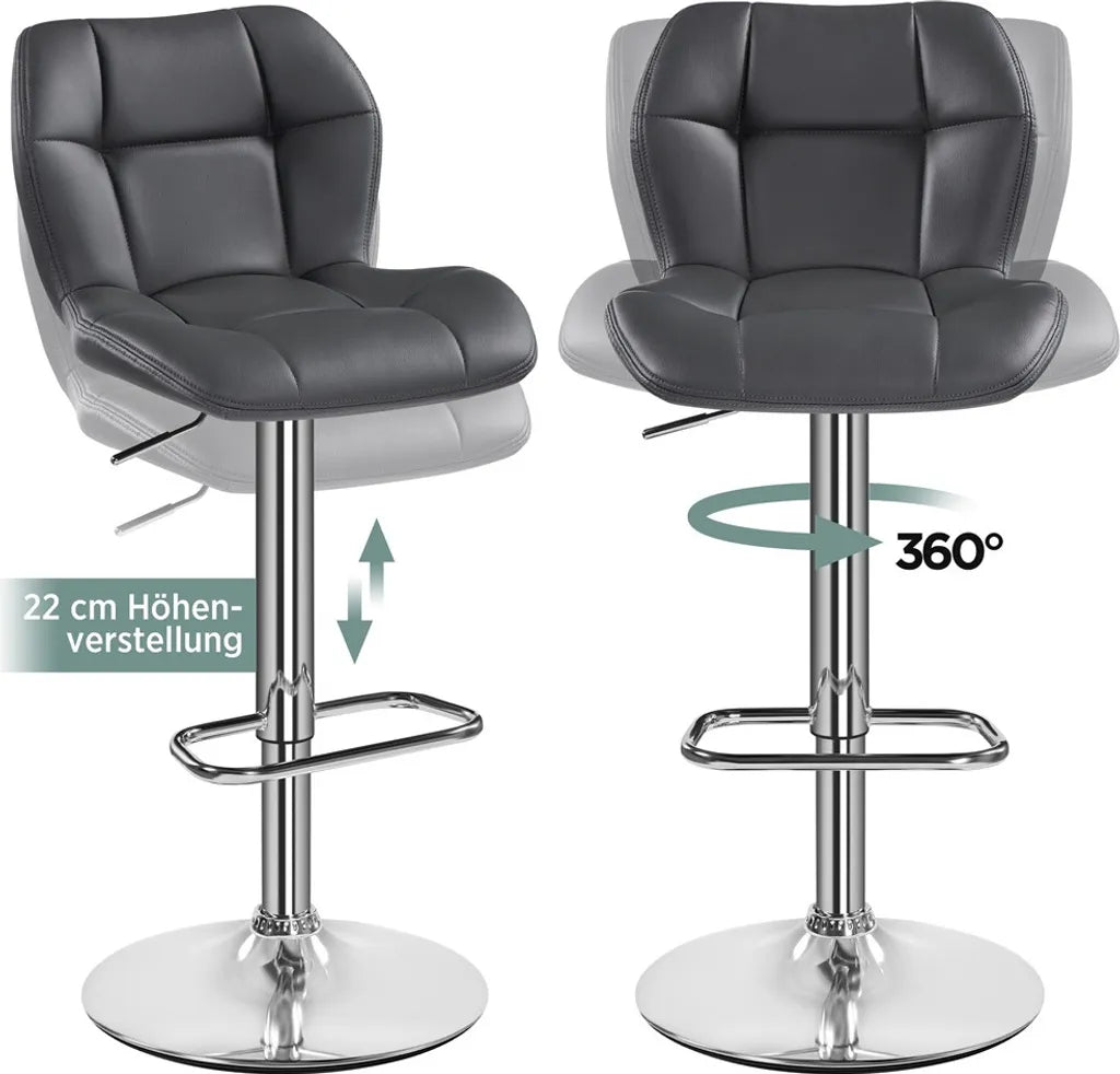 Yaheetech Barhocker – 2 Stück – Höhenverstellbar 62,5–84,5 cm – um 360° drehbar – Grau
