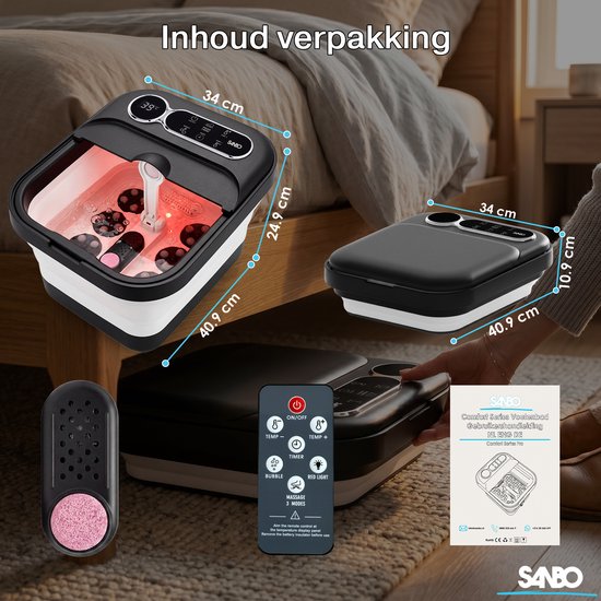 Sanbo Fußbad – Elektrische Massagerollen – Einstellbare Temperatur von 35 bis 48 Grad – Fußmassagegerät – Fußbad mit Massagefunktion – Schwarz