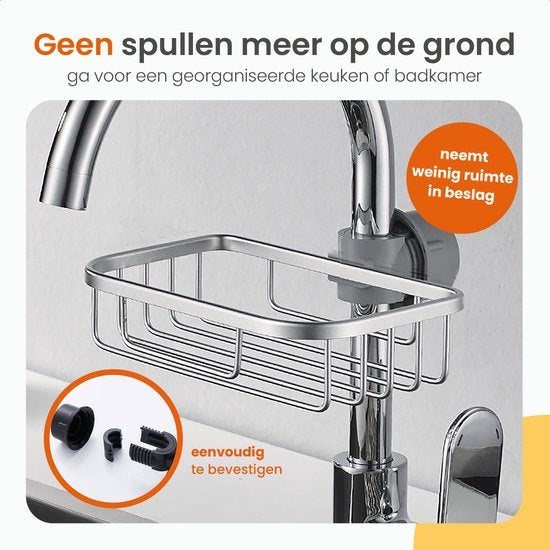 Goliving Duschregal hängend - Duschregal - Kein Bohren - Küchenregal - Spülbeckenorganisator - Badezimmerzubehör - 19,5 cm - 2er Set - Silber