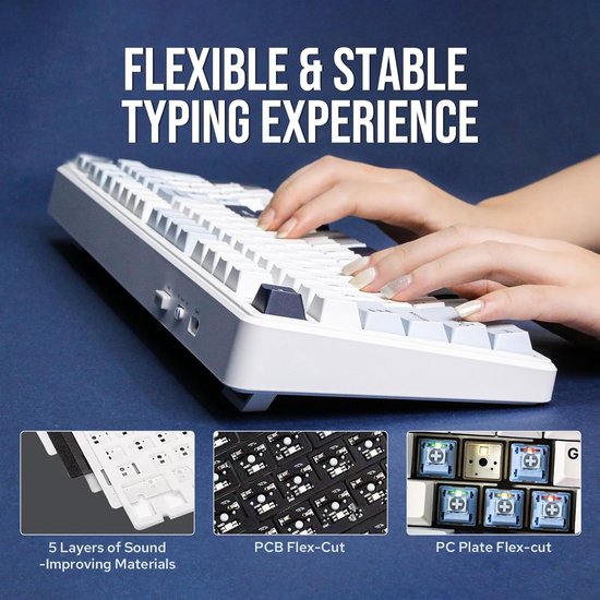 EPOMAKER x AULA F99 – Weiß/Blau – Mechanische kabellose Tastatur – RGB – 100 % – QWERTY – Gaming-Tastatur – Leobog Reaper Switch