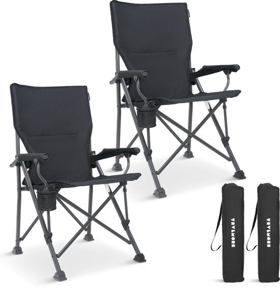 TRVLMORE Campingstühle - klappbar - 120KG Tragkraft - inkl. Tragetasche - Klappstuhl - Angelstuhl - Klappstuhl - Schwarz