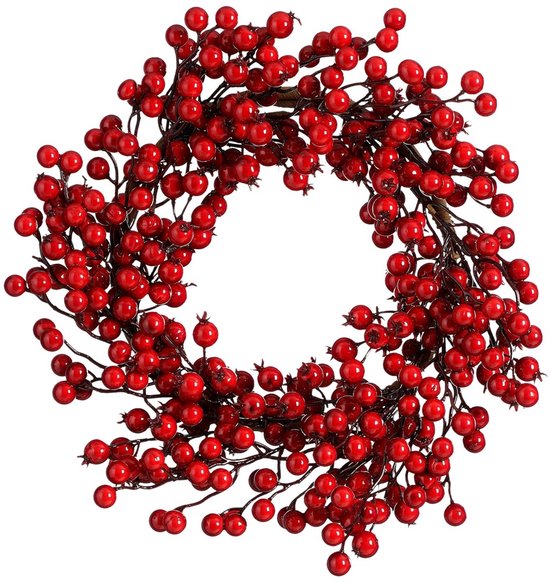 Mica Decorations Weihnachtskranz mit roten Beeren – Weihnachtsdekoration – Türkranz für den Innenbereich – Festliche Weihnachtsdekoration aus Schaumstoff – Durchmesser 40 x Höhe 10 cm – Rot