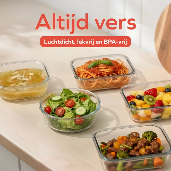 KitchenBrothers Meal Prep Trays Set - Glas Lebensmittel Lagerung Schalen - luftdicht - BPA frei - Gefrierschrank Schalen - Lagerung Schalen - 6.79L - Glas - 12 Stück