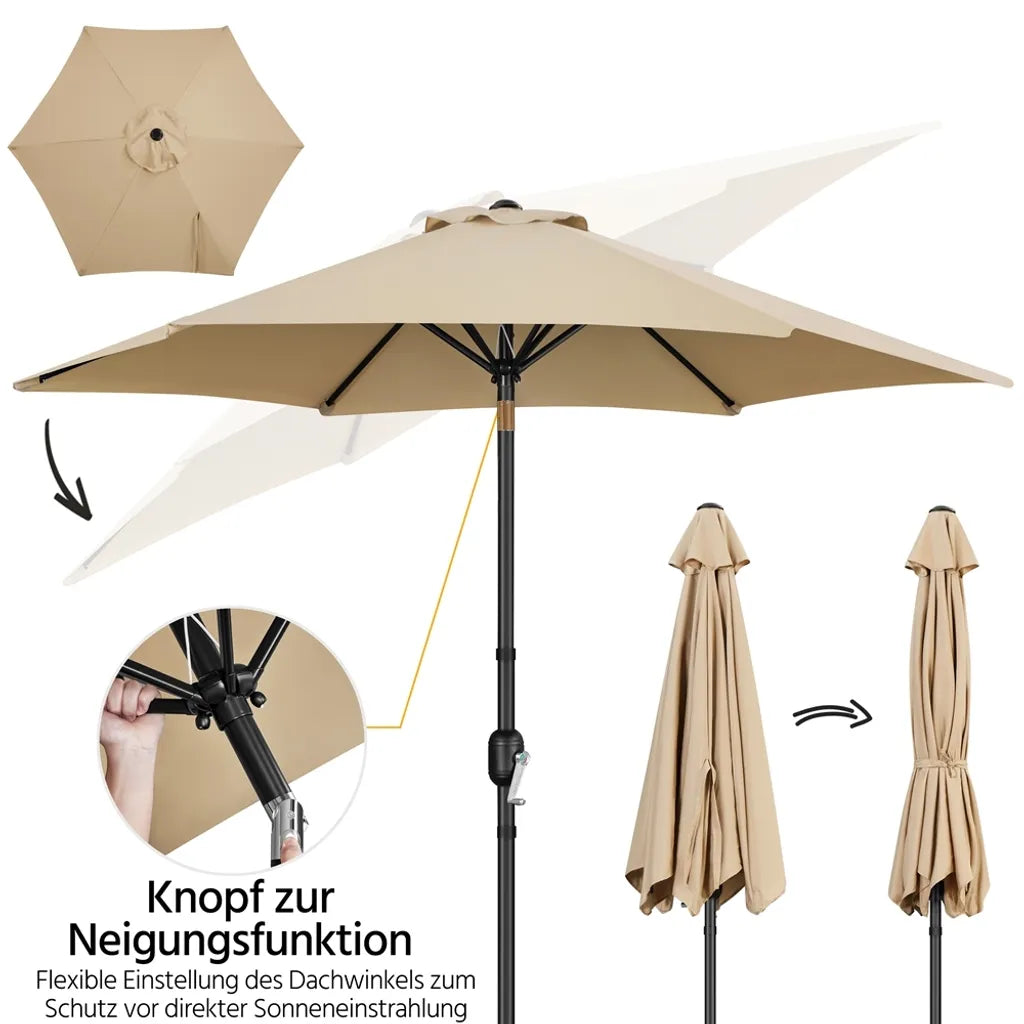 Yaheetech Gartenschirm mit Neigungsfunktion und Pendel – Hellbraun – Ø 269 x 241 cm