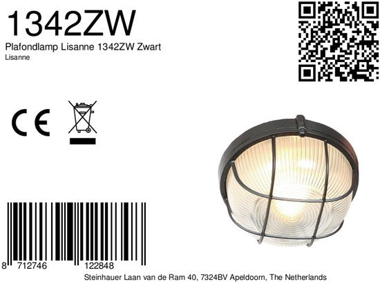 Deckenleuchte Lisanne 1342ZW | Schwarzes Metall und Glasschirm | Ø 17 cm, Höhe 8 cm | Mexlite | Trendiges Design für den Innenbereich