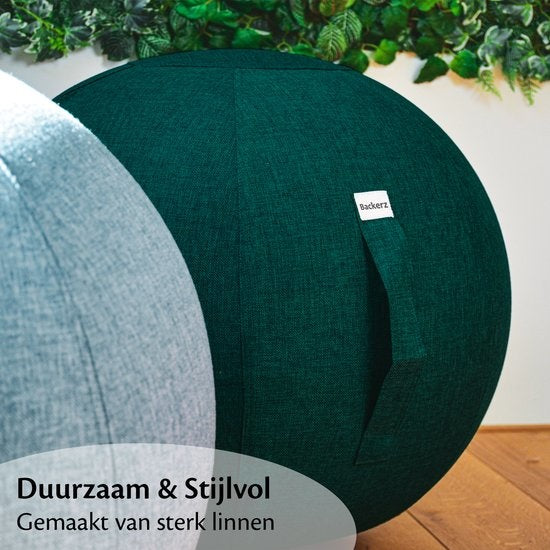 Bckz Sitzball Leinen 65 CM - Sitzball mit Bezug - Balance-Hocker - Luxus-Yoga-Ball - Ergonomischer Bürostuhl-Ball - Dunkelgrün