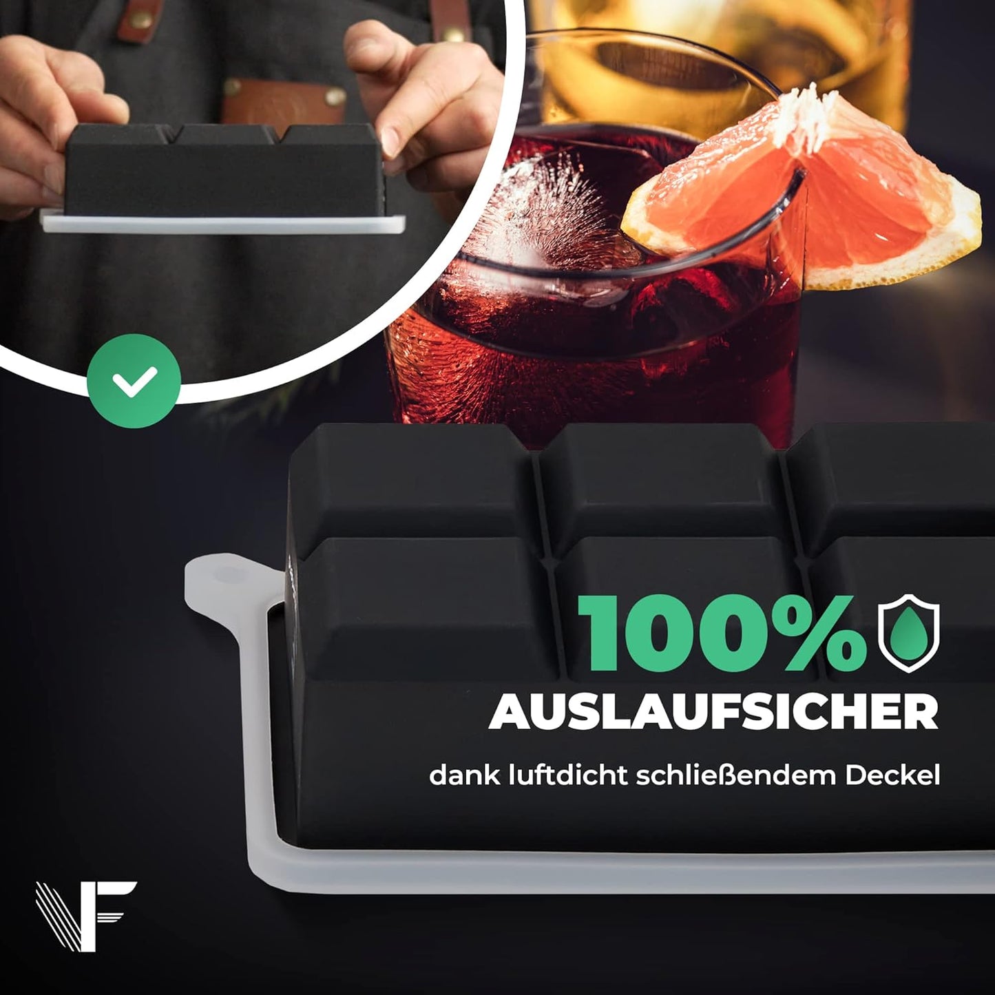 Neighbour's Friend Eiswürfelform groß 2er Pack - 12x XXL Eiswürfel für Cocktails, Whisky & Longdrinks - Platinsilikon Eiswürfelform mit Deckel spülmaschinengeeignet - Rieseneiswürfelform XL