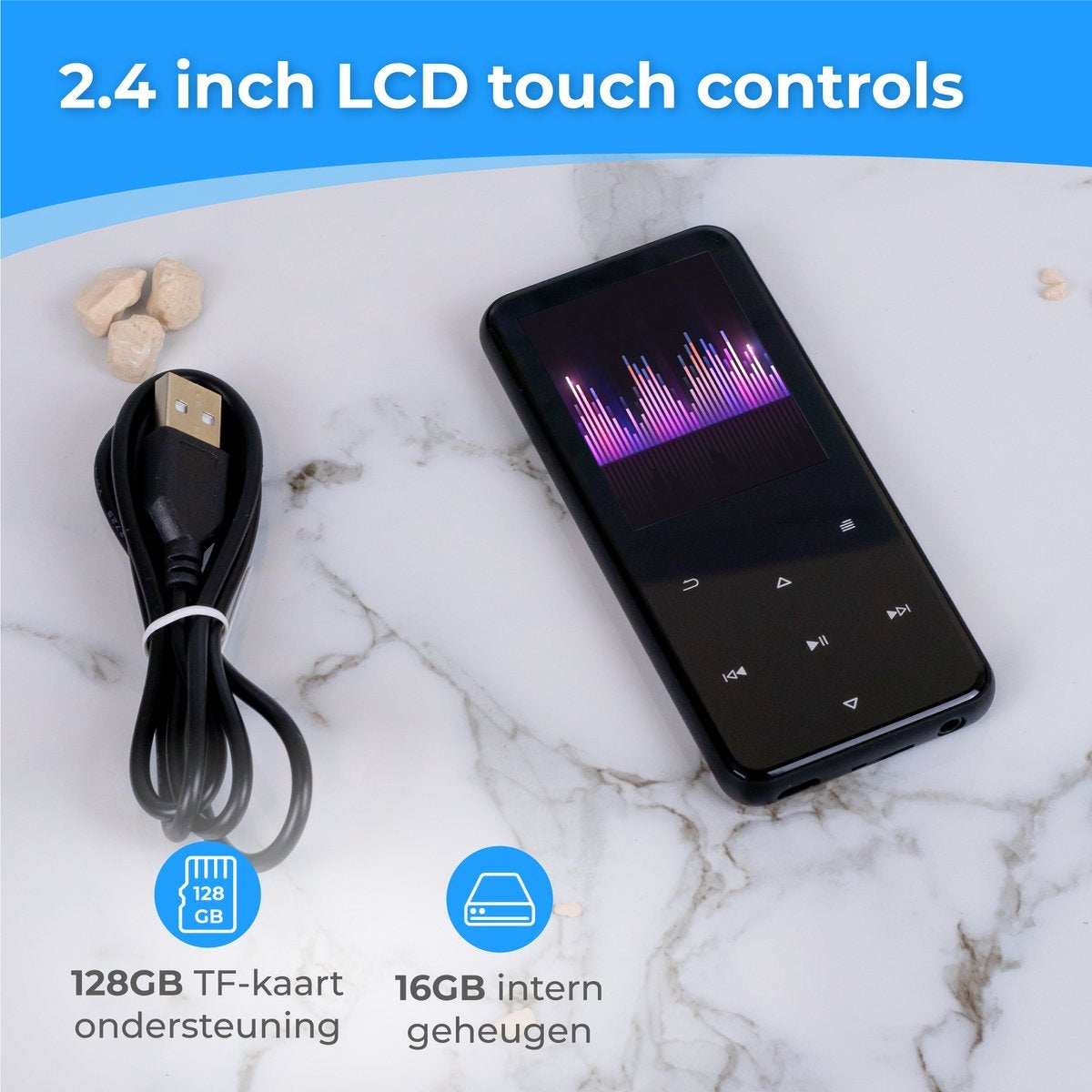 Nuvance - MP3 Player Bluetooth - 16GB interner Speicher - Unterstützung von bis zu 128GB - Voice Recorder Digital - mit FM Radio - Schwarz