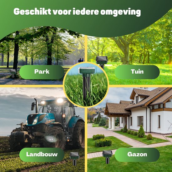 Vulpes Goods® Repellent - Mole Repellent - 4 Stück - Mouse Repellent - Mole Repellent - Funktioniert mit Solarenergie - Wasserdicht - Tierfreundlich - Sauberer Garten, Rasen oder Grundstück!